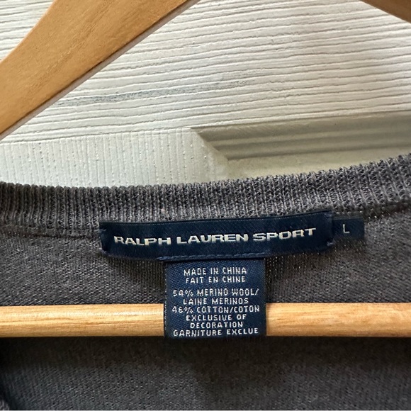 Ralph Lauren Gray V-Neck Sweater Dress merino wool cotton l large short - Picture 2 of 6